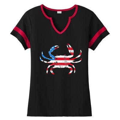 Crab Vintage American Flag Ladies Halftime Notch Neck Tee