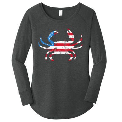 Crab Vintage American Flag Women's Perfect Tri Tunic Long Sleeve Shirt