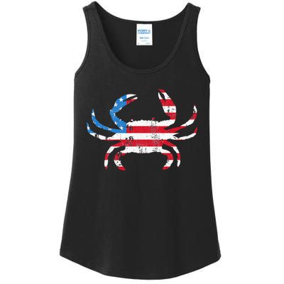 Crab Vintage American Flag Ladies Essential Tank