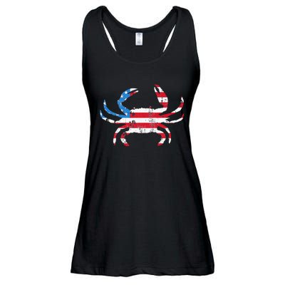 Crab Vintage American Flag Ladies Essential Flowy Tank