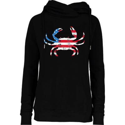 Crab Vintage American Flag Womens Funnel Neck Pullover Hood