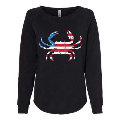 Crab Vintage American Flag Womens California Wash Sweatshirt