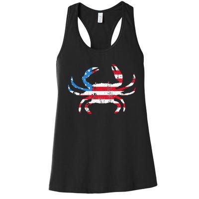 Crab Vintage American Flag Women's Racerback Tank