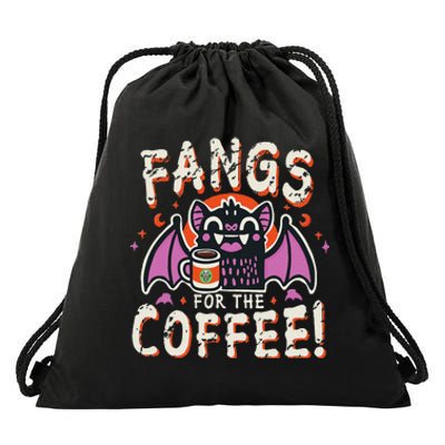 Cute Vampire Bat Fangs For The Coffee! Halloween Drawstring Bag