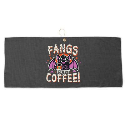 Cute Vampire Bat Fangs For The Coffee! Halloween Large Microfiber Waffle Golf Towel