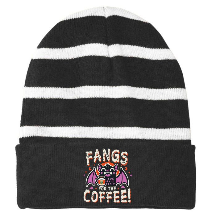 Cute Vampire Bat Fangs For The Coffee! Halloween Striped Beanie with Solid Band