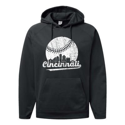 Cincinnati Vintage Baseball Distressed Retro Performance Fleece Hoodie