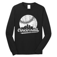 Cincinnati Vintage Baseball Distressed Retro Long Sleeve Shirt