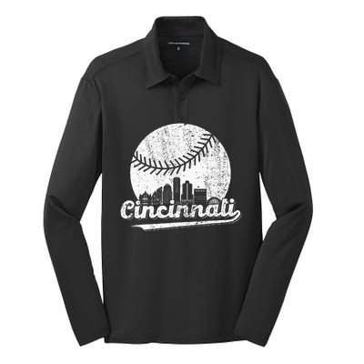 Cincinnati Vintage Baseball Distressed Retro Silk Touch Performance Long Sleeve Polo