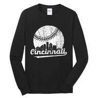 Cincinnati Vintage Baseball Distressed Retro Tall Long Sleeve T-Shirt