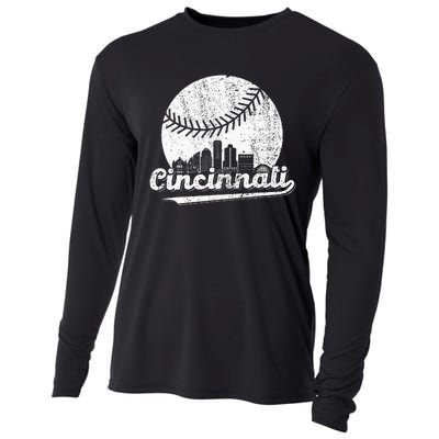 Cincinnati Vintage Baseball Distressed Retro Cooling Performance Long Sleeve Crew