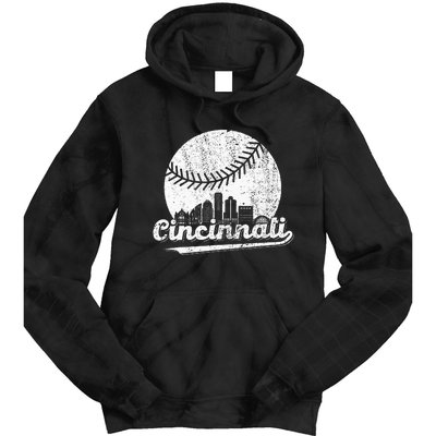 Cincinnati Vintage Baseball Distressed Retro Tie Dye Hoodie