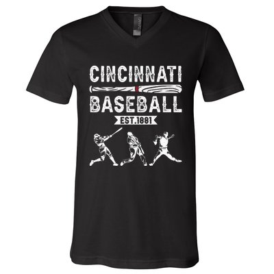 Cincinnati Vintage Baseball Lover V-Neck T-Shirt