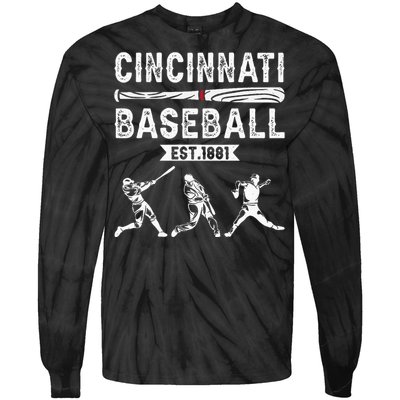 Cincinnati Vintage Baseball Lover Tie-Dye Long Sleeve Shirt