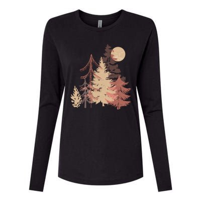 Cute Vintage Boho Pinetree Forest Womens Cotton Relaxed Long Sleeve T-Shirt