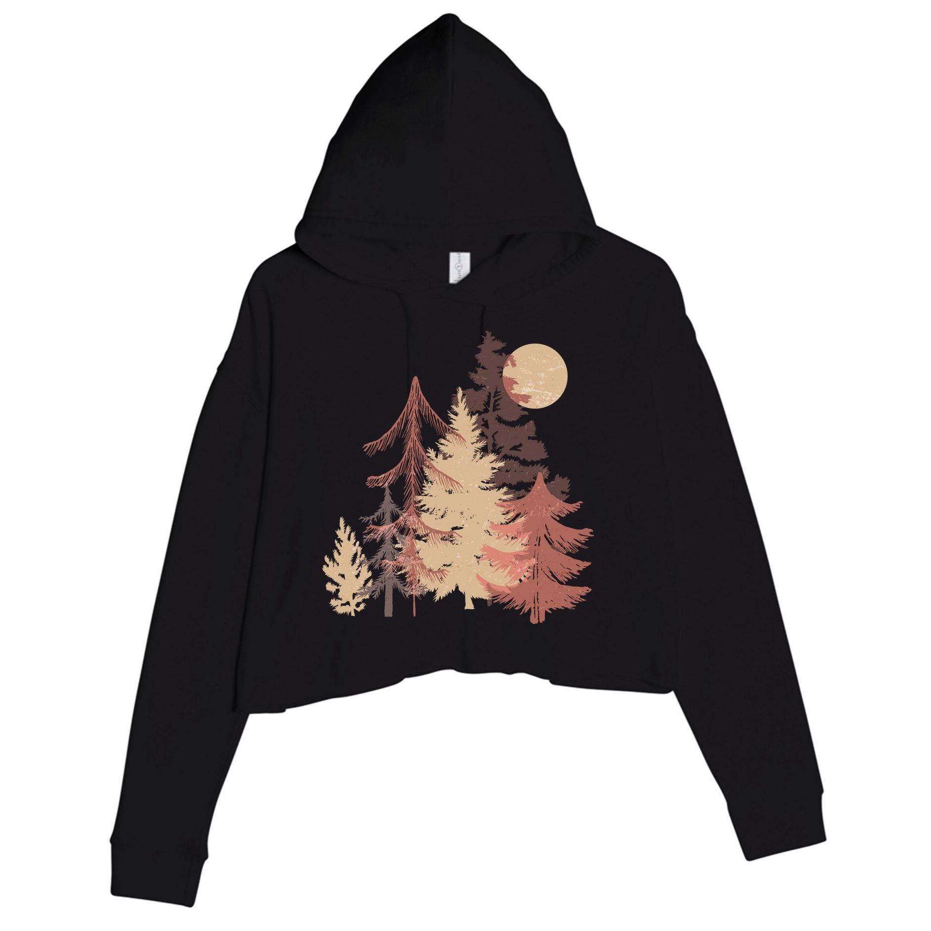 Cute Vintage Boho Pinetree Forest Crop Fleece Hoodie