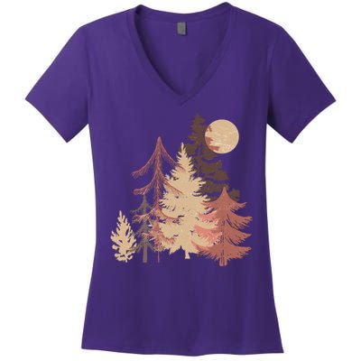 Cute Vintage Boho Pinetree Forest Women's V-Neck T-Shirt