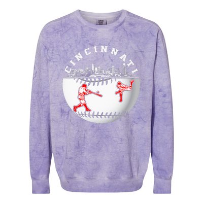 Cincinnati Vintage Baseball Tee Distressed Gameday Retro Colorblast Crewneck Sweatshirt