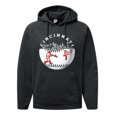 Cincinnati Vintage Baseball Tee Distressed Gameday Retro Performance Fleece Hoodie