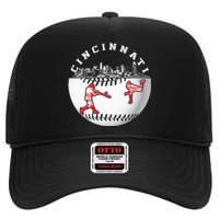 Cincinnati Vintage Baseball Tee Distressed Gameday Retro High Crown Mesh Back Trucker Hat