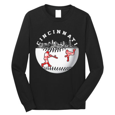 Cincinnati Vintage Baseball Tee Distressed Gameday Retro Long Sleeve Shirt