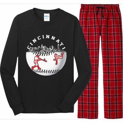 Cincinnati Vintage Baseball Tee Distressed Gameday Retro Long Sleeve Pajama Set