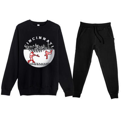 Cincinnati Vintage Baseball Tee Distressed Gameday Retro Premium Crewneck Sweatsuit Set