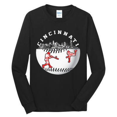 Cincinnati Vintage Baseball Tee Distressed Gameday Retro Tall Long Sleeve T-Shirt