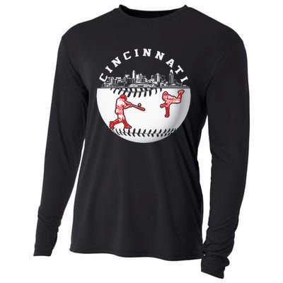 Cincinnati Vintage Baseball Tee Distressed Gameday Retro Cooling Performance Long Sleeve Crew