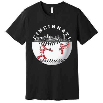 Cincinnati Vintage Baseball Tee Distressed Gameday Retro Premium T-Shirt