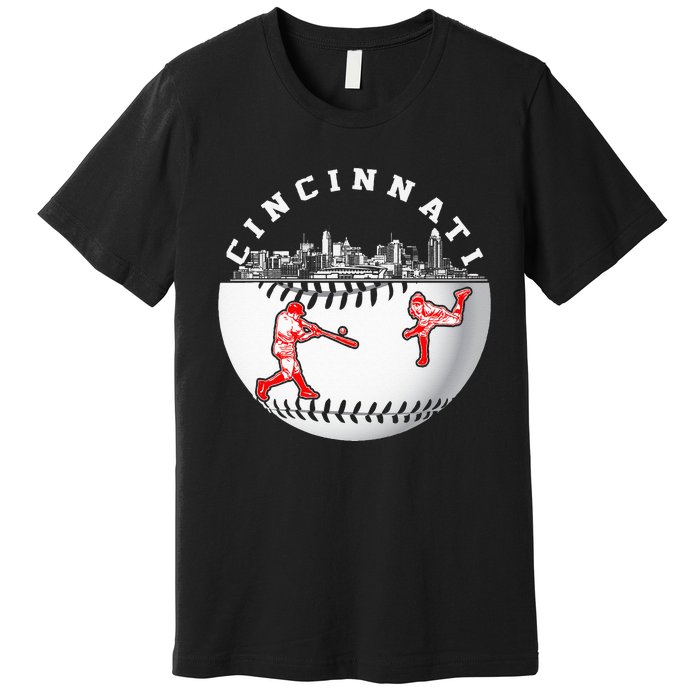 Cincinnati Vintage Baseball Tee Distressed Gameday Retro Premium T-Shirt