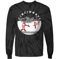 Cincinnati Vintage Baseball Tee Distressed Gameday Retro Tie-Dye Long Sleeve Shirt