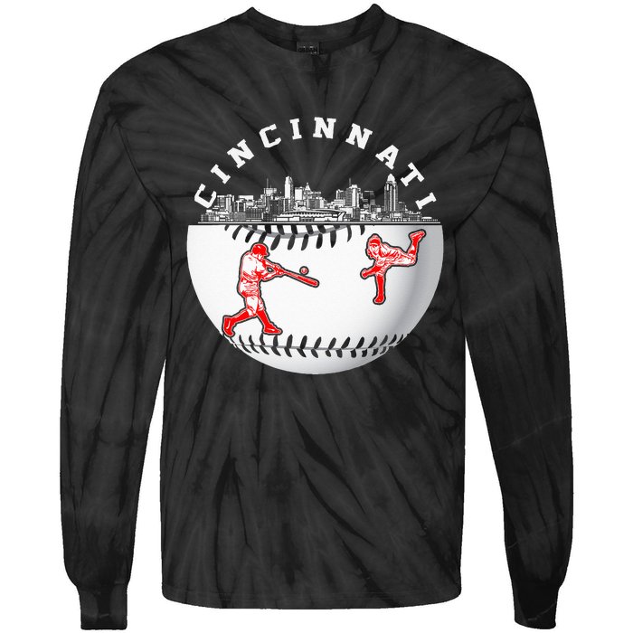 Cincinnati Vintage Baseball Tee Distressed Gameday Retro Tie-Dye Long Sleeve Shirt