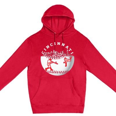 Cincinnati Vintage Baseball Tee Distressed Gameday Retro Premium Pullover Hoodie