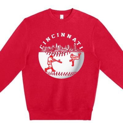 Cincinnati Vintage Baseball Tee Distressed Gameday Retro Premium Crewneck Sweatshirt