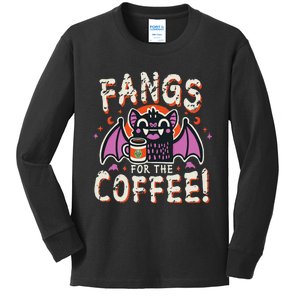 Cute Vampire Bat Fangs For The Coffee! Halloween Kids Long Sleeve Shirt