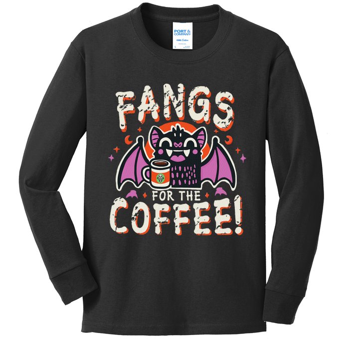 Cute Vampire Bat Fangs For The Coffee! Halloween Kids Long Sleeve Shirt