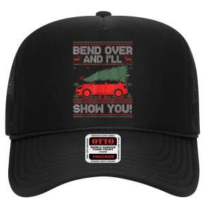 Christmas Vacation Bend Over And ILl Show You Xmas Couple High Crown Mesh Back Trucker Hat