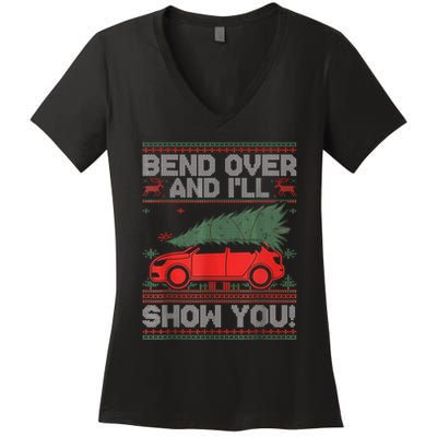 Christmas Vacation Bend Over And ILl Show You Xmas Couple Women's V-Neck T-Shirt