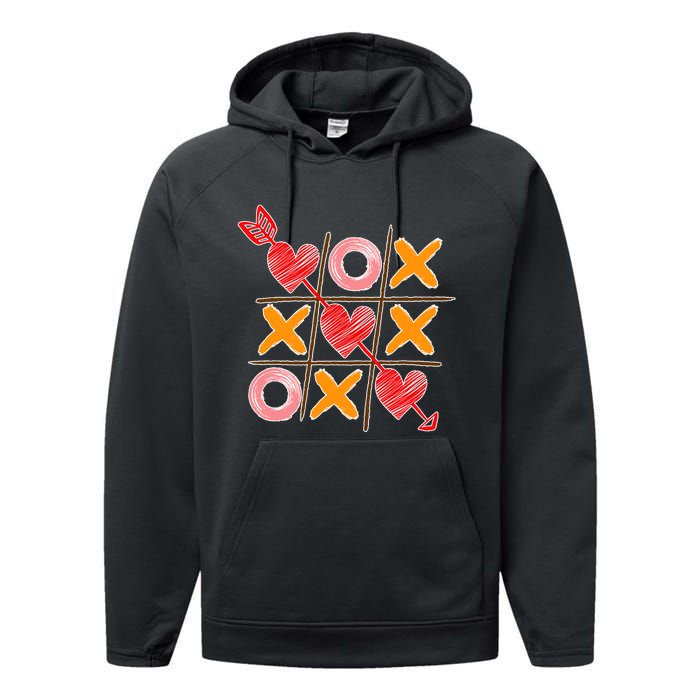 Cute Valentine Boy Girl Tic Tac Toe Hearts Win Performance Fleece Hoodie