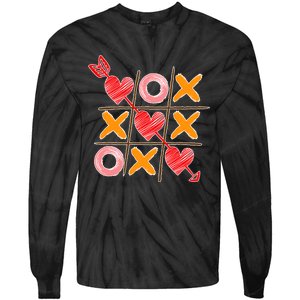 Cute Valentine Boy Girl Tic Tac Toe Hearts Win Tie-Dye Long Sleeve Shirt