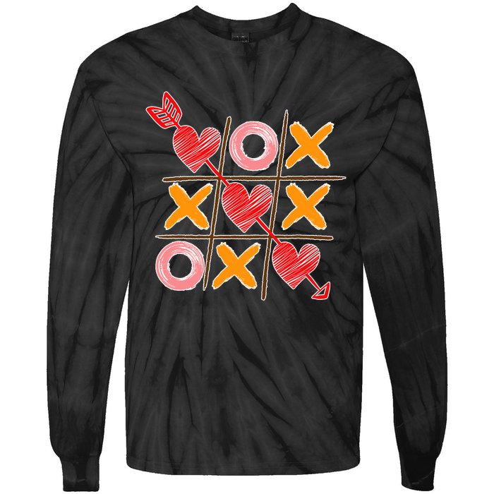 Cute Valentine Boy Girl Tic Tac Toe Hearts Win Tie-Dye Long Sleeve Shirt