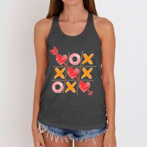 Cute Valentine Boy Girl Tic Tac Toe Hearts Win Women's Knotted Racerback Tank