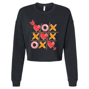 Cute Valentine Boy Girl Tic Tac Toe Hearts Win Cropped Pullover Crew