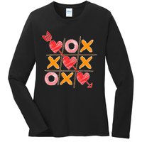 Cute Valentine Boy Girl Tic Tac Toe Hearts Win Ladies Long Sleeve Shirt