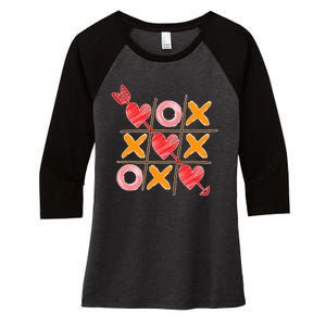 Cute Valentine Boy Girl Tic Tac Toe Hearts Win Women's Tri-Blend 3/4-Sleeve Raglan Shirt