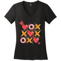 Cute Valentine Boy Girl Tic Tac Toe Hearts Win Women's V-Neck T-Shirt