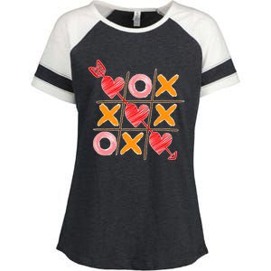 Cute Valentine Boy Girl Tic Tac Toe Hearts Win Enza Ladies Jersey Colorblock Tee