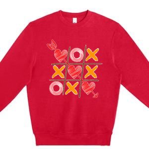 Cute Valentine Boy Girl Tic Tac Toe Hearts Win Premium Crewneck Sweatshirt