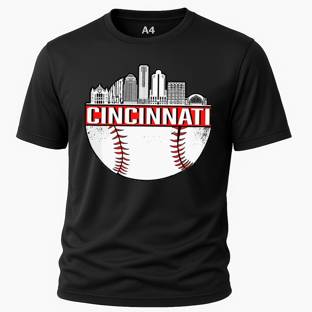 Cincinnati Vintage Baseball Distressed Gameday Retro Cooling Performance Crew T-Shirt